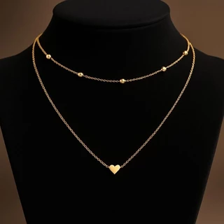 Colar Corrente Coração Duplo Joias Moda Femininos Banhado Ouro 18k Folheado