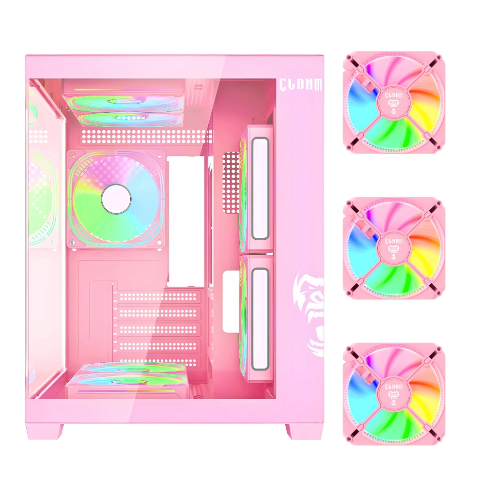 Gabinete Gamer Aquário + Kit Com 3 FAN, Tower, Micro-ATX/ITX, Vidro Temperado Lateral , Rosa