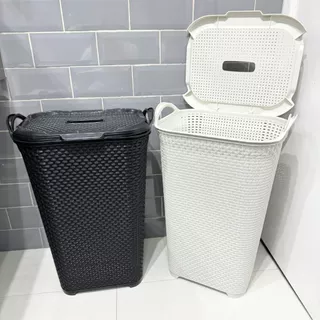 Jogo Dois Cesto Rattan 50 Litros Com Tampa Basculada Rattan Concept em Oferta na Shopee