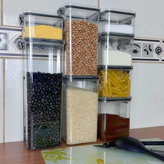Conjunto de 8 Potes Herméticos em Acrílico Cristal com Trava e Design Empilhável - Organizador para Mantimentos Concept