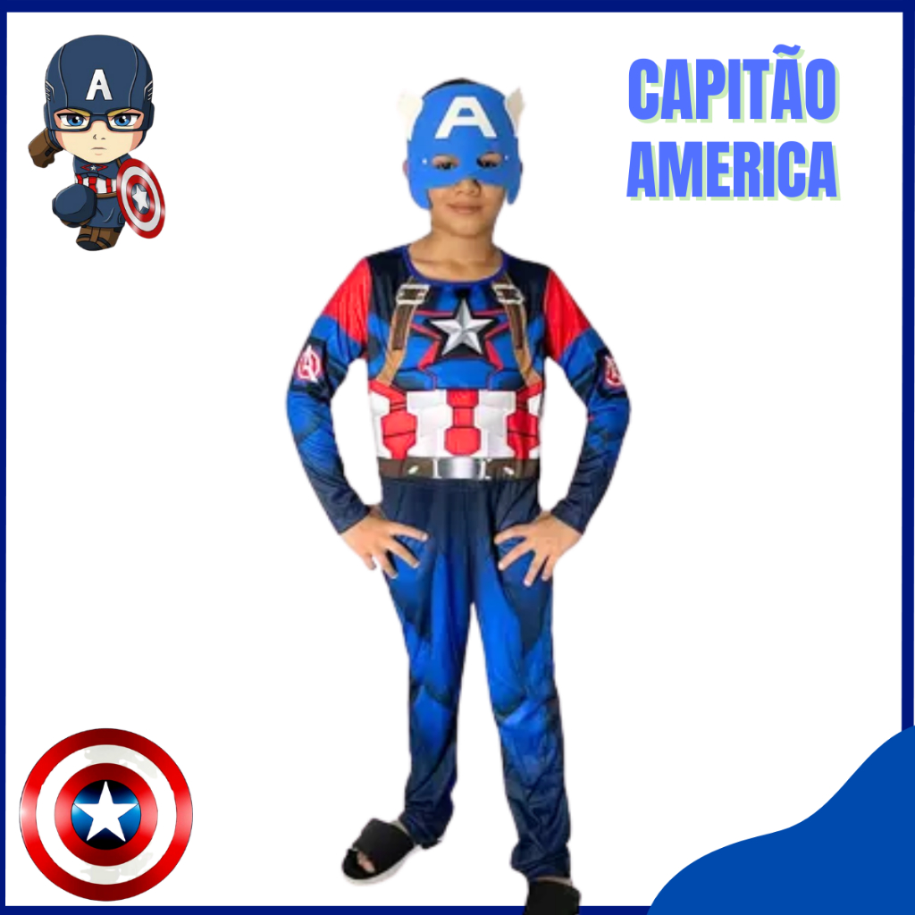 Fantasia Do Capitão América Longa C/Mascara De E.v.a E Enchimento ...