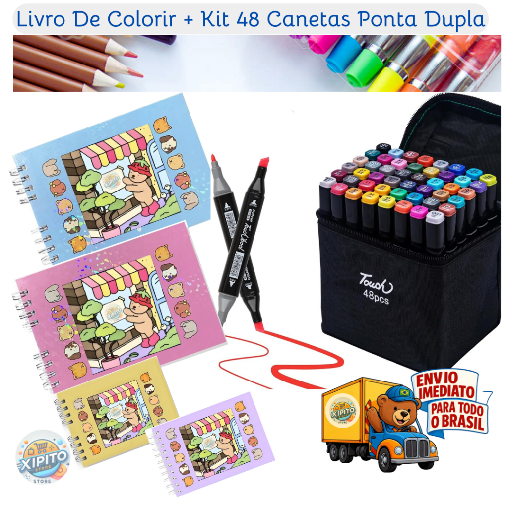 Kit Livro De Colorir VOLUME 1/2/3 + 48 Caneta De Ponta Dupla Livro Capa ...