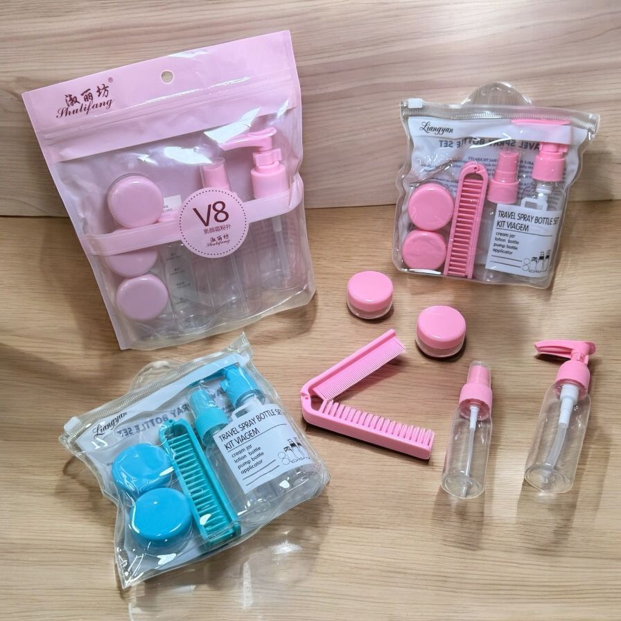 Mini Kit de Viagem Frascos Porta Shampoo Creme Cosméticos 5 e 7 Peças ...