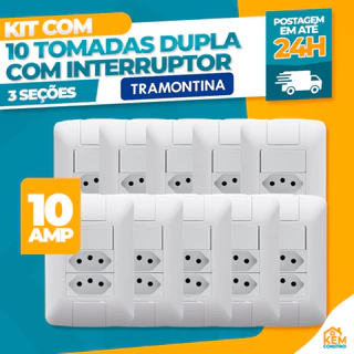 Kit 10 Interruptor Simples + Tomadas Duplas 10A 4x2 Linha Aria Tramontina