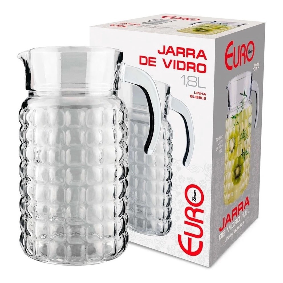 Jarra de Vidro Grande 1,8L com Alca para Suco Agua Refrigerante ...