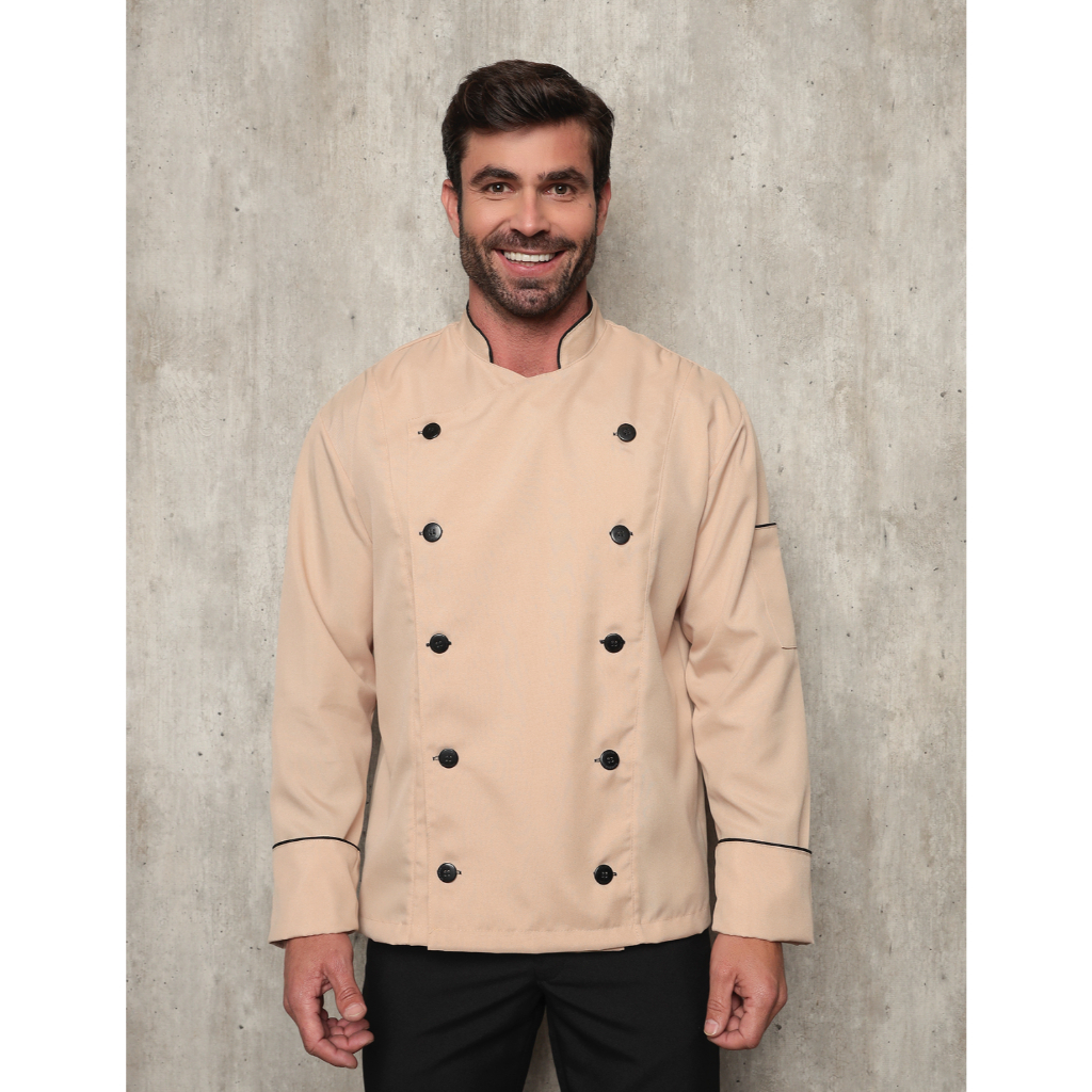 Dolma Chef Masculina Oxford Manga Longa Torino Bege ELIA