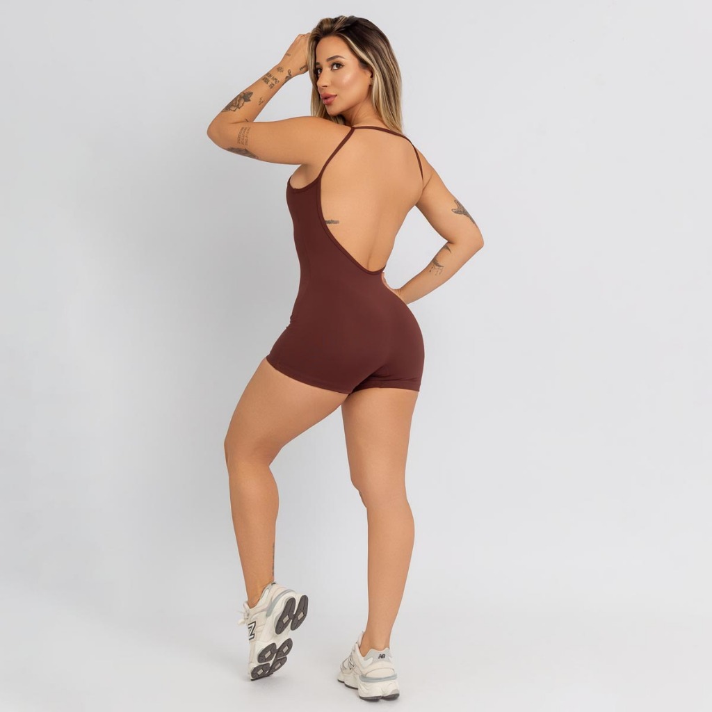 Macaquinho Costa Aberta Poliamida Academia Fitness Marrom  Poliamida MC203 | Shopee Brasil