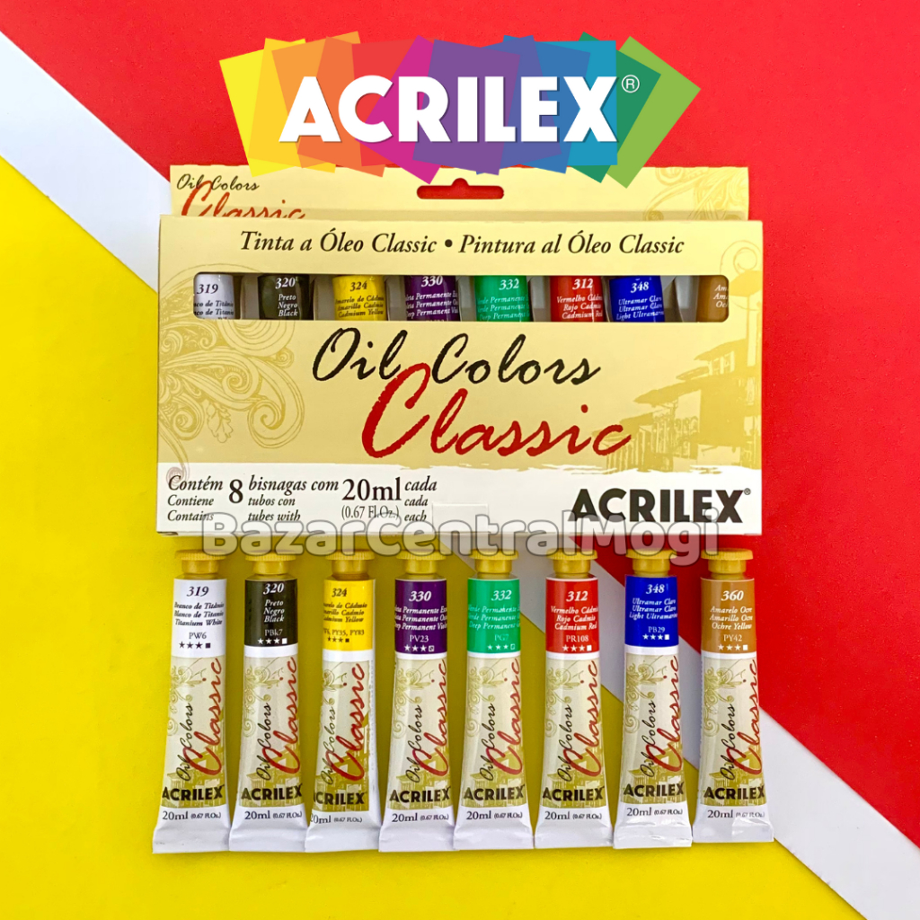 Estojo Tinta A Óleo Colors Classic 8 Cores Acrilex Bisnagas 20ml ...