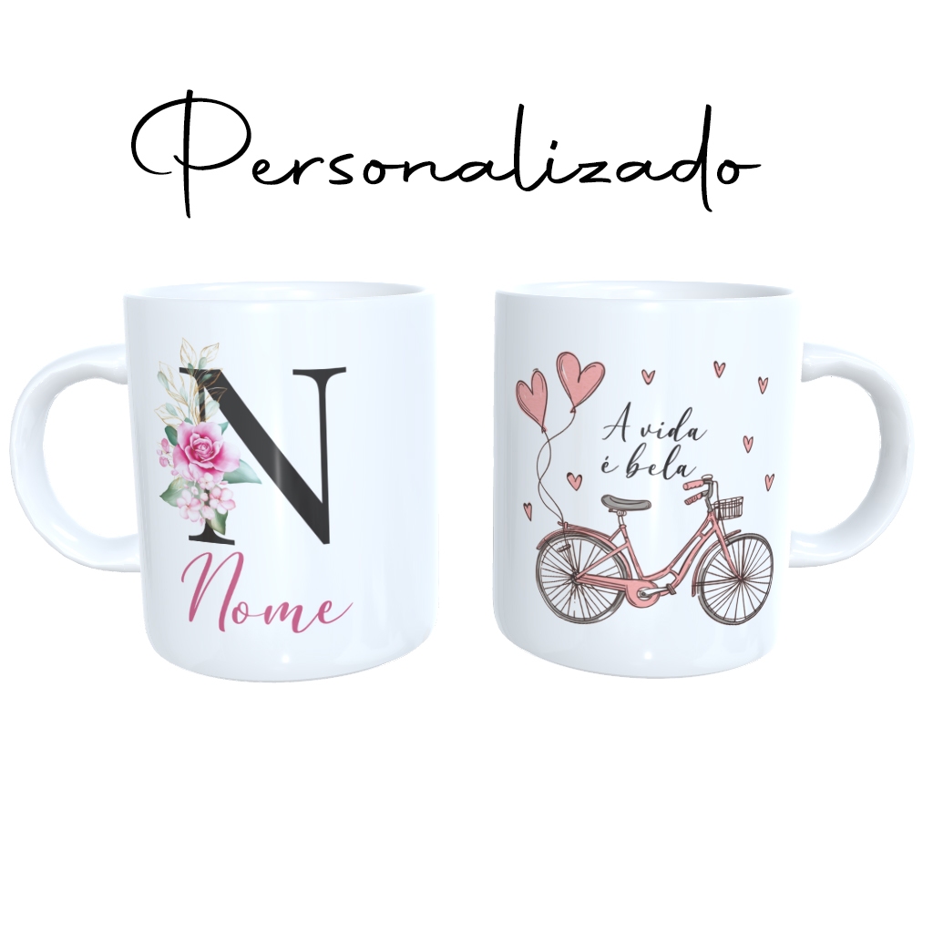 Caneca personalizada com inicial, nome e frase, presente criativo ...