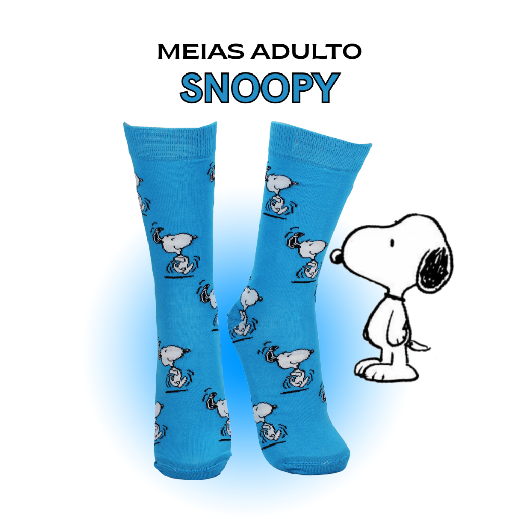 Meias Personagens Adulto Unissex Snoopy | Azul, Vermelho e Preto ...