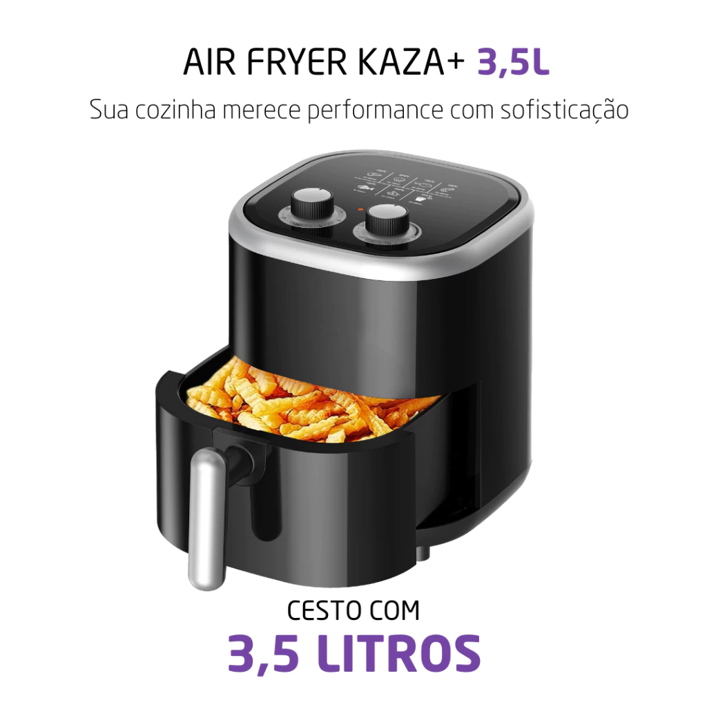 Fritadeira Elétrica Sem Óleo Air Fryer 3.5L 1200W 220V Preta Multiuso Cozinha Kaza