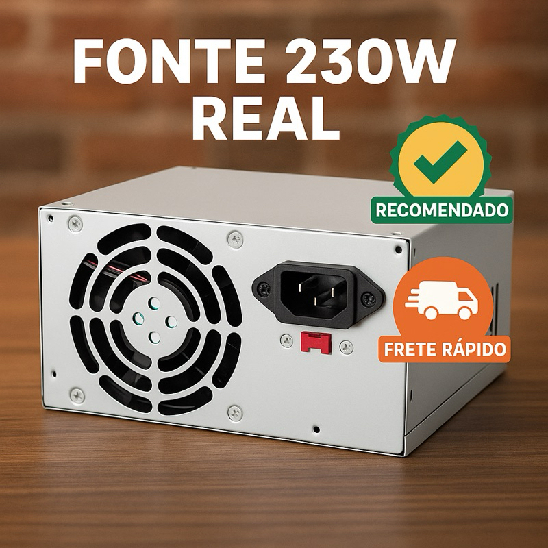 Fonte ATX 230W Real Bivolt Chaveada Silenciosa para PC Desktop com Conectores SATA IDE