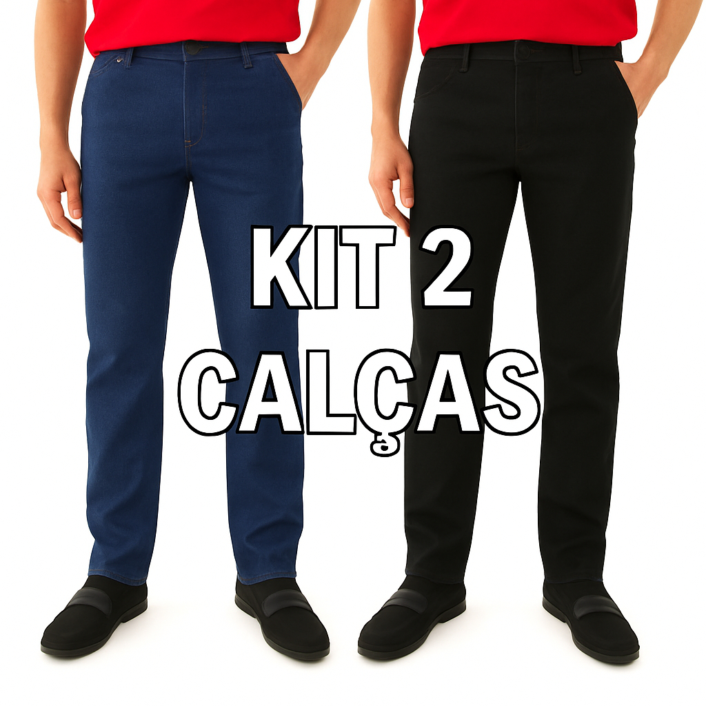 Kit 2 Calça Jeans Masculina Elastano Lycra Preto Azul Escuro