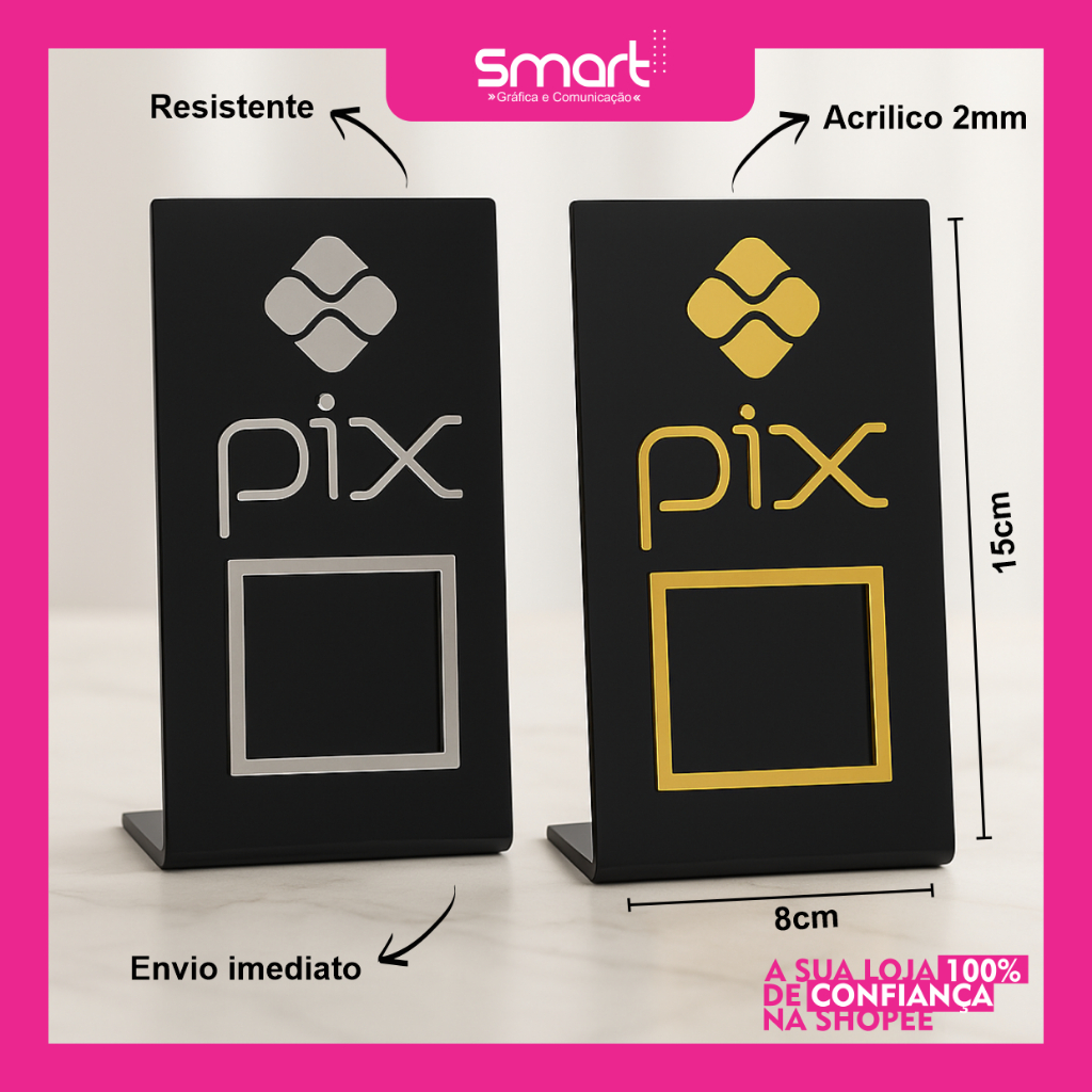 Plaquinha PIX em Acrílico Personalizada | Chave Pix QR Code | Para Mesa ...