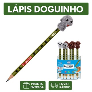 Lápis de Escrever Preto Fantasia Kas com Borracha - Tema Doguinhos - Escolar - Papelaria