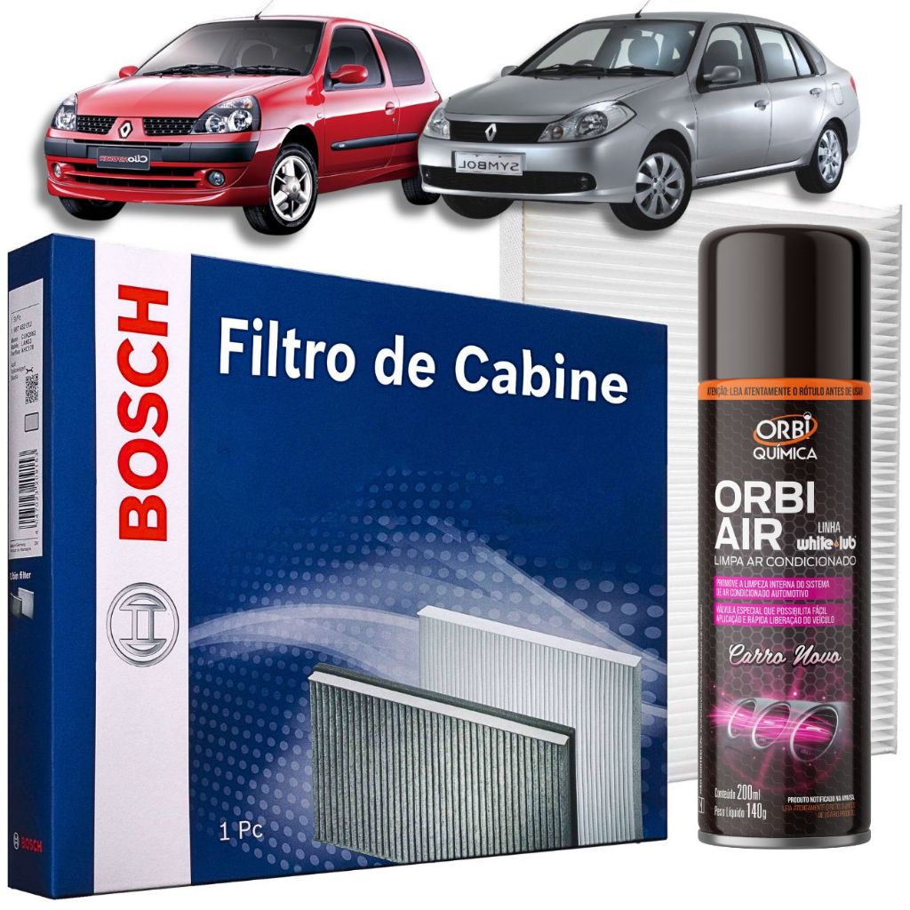 Filtro Ar condicionado CLIO E SYMBOL BOSCH + Limpa Ar ORBI