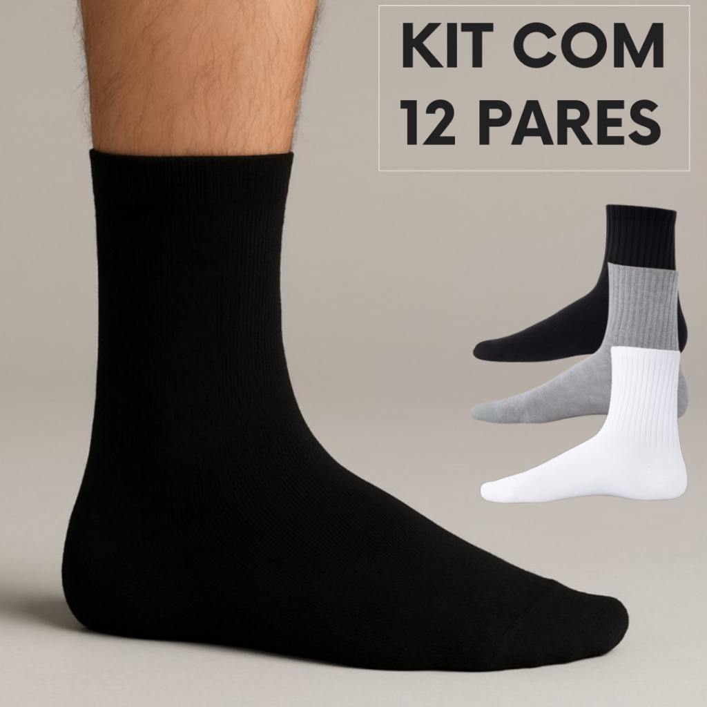 Kit Meia Masculina Poliéster Cano Alto Grossa Streetwear