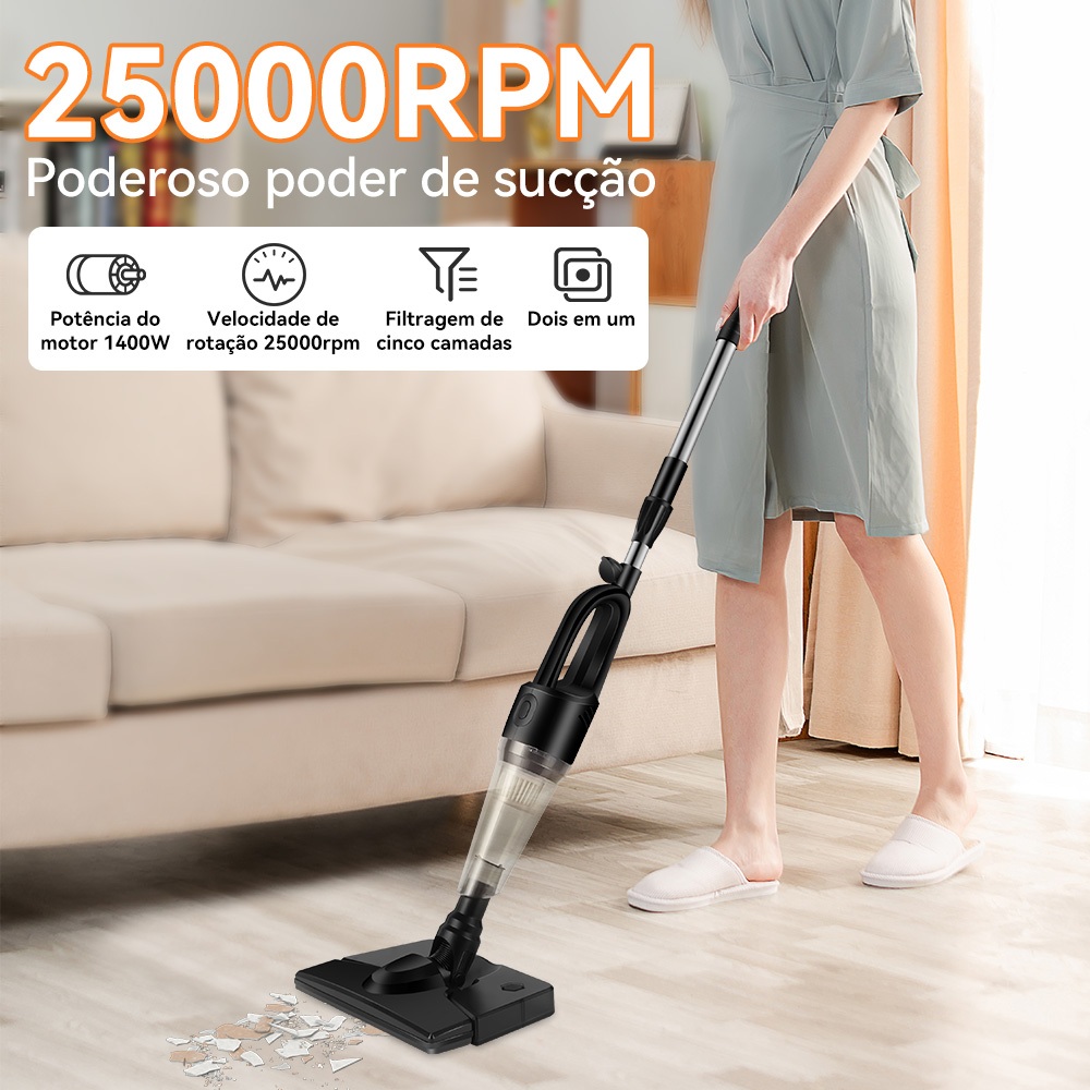 Aspirador de pó portátil 1400W sem fio e com poderosa sucção 25000 RPM ...