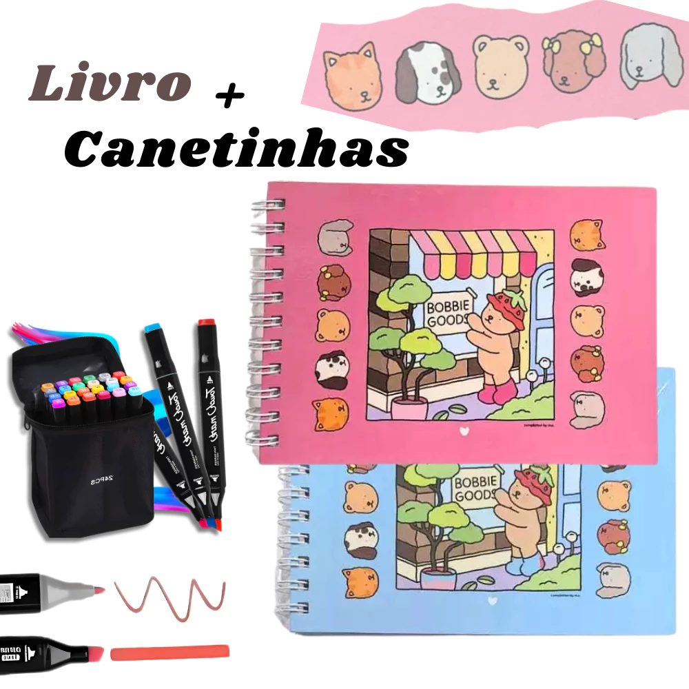 Kit Livro de Colorir Bob Capa Dura 50 páginas com Canetinhas