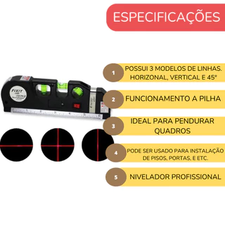 Nivelador Profissional Nível Laser com Trena 3 Estágios