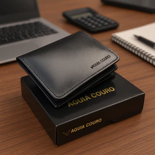 Carteira Masculina Couro 100% legítimo Premium Porta Cartão Com Fecho Completo Em L