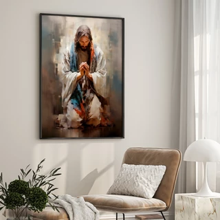 Quadro Decorativo Jesus Orando O Pai Nosso PARA SALA QUARTO ESCRITÓRIO 50x75 cm 60x90 cm