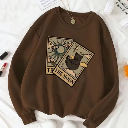 Moletom Careca Cartas De Tarô Gola Redonda Casaco Feminino Masculino Flanelado Unissex Algodão