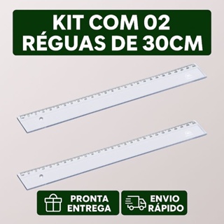 Kit 2 Régua 30cm Acrimet Transparente Cristal - Escolar - Escritório - Papelaria - Uso Diário
