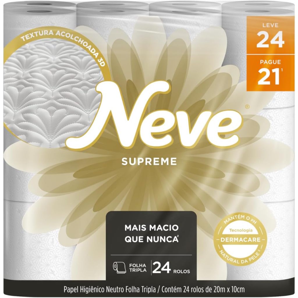 PAPEL HIGIENICO SUPREME NEVE 24 ROLOS | Shopee Brasil