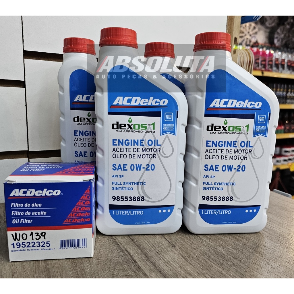 Kit Troca de óleo Tracker 1.0 Turbo 0w20 ACDELCO Dexos 1 com filtro de ...