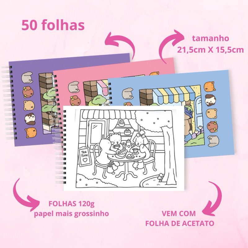 livro de colorir ursinhos 50 folhas 120g com acetato caderno de pintar ...