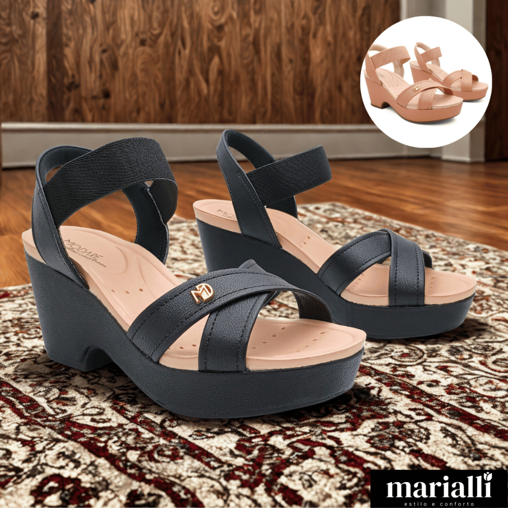 Sandalia Anabela Salto Grosso Modare Ultraconforto Ortopédica