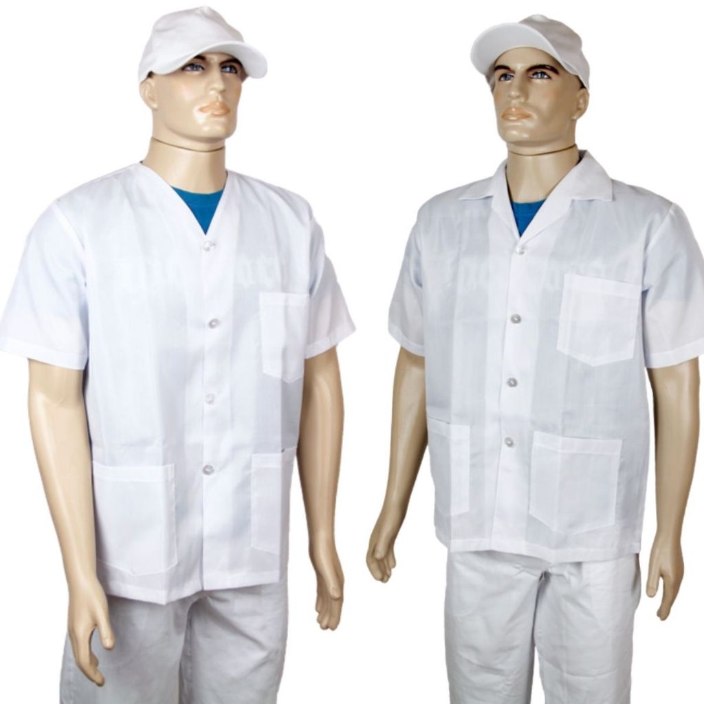 Jaleco Tergal Branco Com e Sem Gola Manga Curta Com Bolsos, 