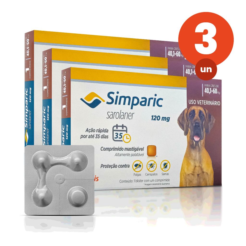 Kit 3 Simparic Antipulgas e Carrapatos para Cães de 40,1 a 60kg 1 ...