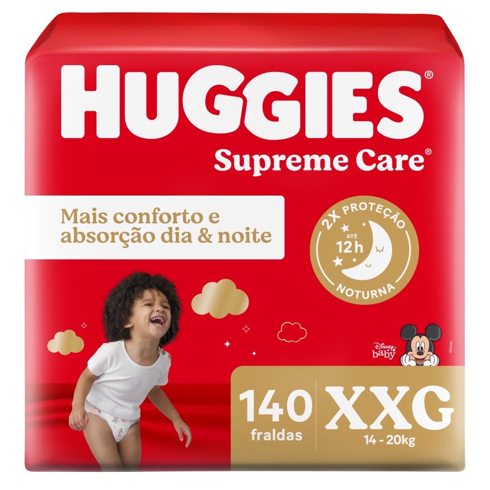 Fralda Huggies Supreme Care Tamanho XXG 140 Tiras Fraldas Descartáveis Pacotão em Promoção