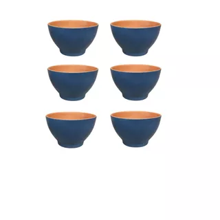 Bowl Tigela Azul com Terracota 500ml Cerâmica Rústica 4-6 Peças