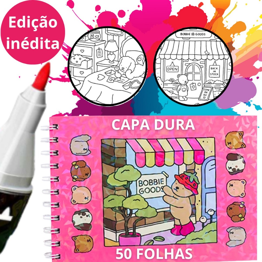 Livro de colorir Bobbie Goods - Capa dura 50 Folhas - Caderno para ...