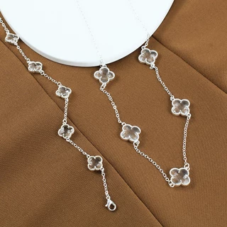 Kit Zanne Colar e Pulseira Virginia Trevo da Sorte Cristal Folheada a Prata 925