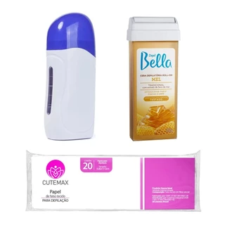 Kit Aquecedor Roll On Depil 1 Cera Depil Bella 20 Folhas Cutemax Depilador Elétrico Depilação