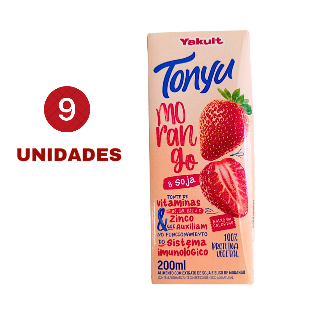 Suco de Soja Tonyu Yakult Sabor Morango 200ml - 9 Unidades | Shopee Brasil