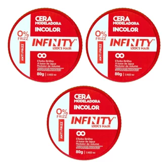 Kit 3x Cera modeladora Incolor 80g Vermelha Infinity Alta Fixação Anti Frizz Para Cabelo