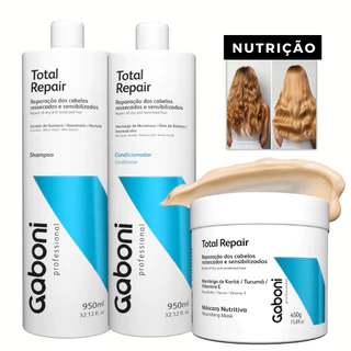 Kit Nutrição Imediata Shampoo 950ml + Condicionador 950ml + Máscara 450g Total Repair Gaboni em Oferta na Shopee