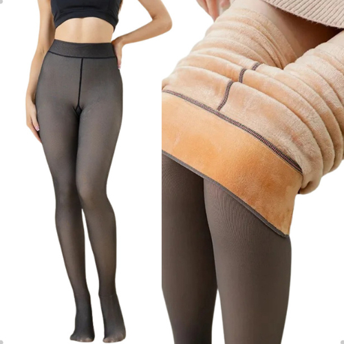 Meia-Calça Térmica Forrada Peluciada Translúcida de Lã Feminina Super Elástica Slim 220g-Tamanho Unico