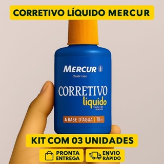 Kit 3 Corretivos Líquidos Mercur 18ml - Secagem Rápida - Cobertura Uniforme - Escola - Escritório