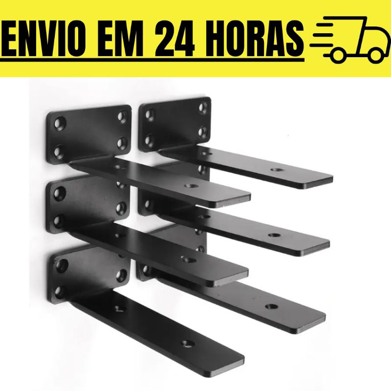 Mão Francesa Cantoneira Invisível 8unidades Preta Suporte Invertida Aço