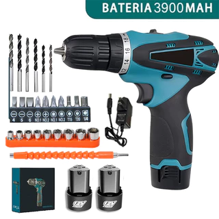 Furadeira Parafusadeira Elétrica 12V- 2 Baterias Com Broca e Carregador + Velocidade Variável e luz LED