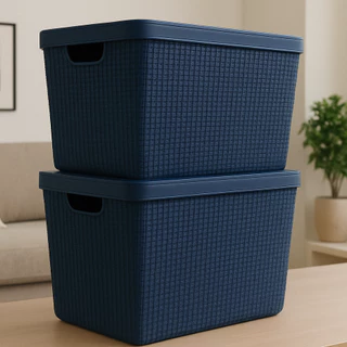 Conjunto 2 Caixas Organizadoras com Tampa 22 Litros em Plástico Resistente Azul Jaguar em Oferta na Shopee