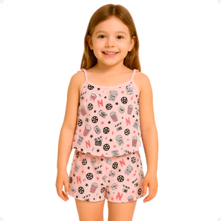 Kit 3, 2 e 1 unidade Pijamas Baby Doll Infantil Menina Regata Shortinho Curto Confortável Estampas Variadas em Oferta na Shopee