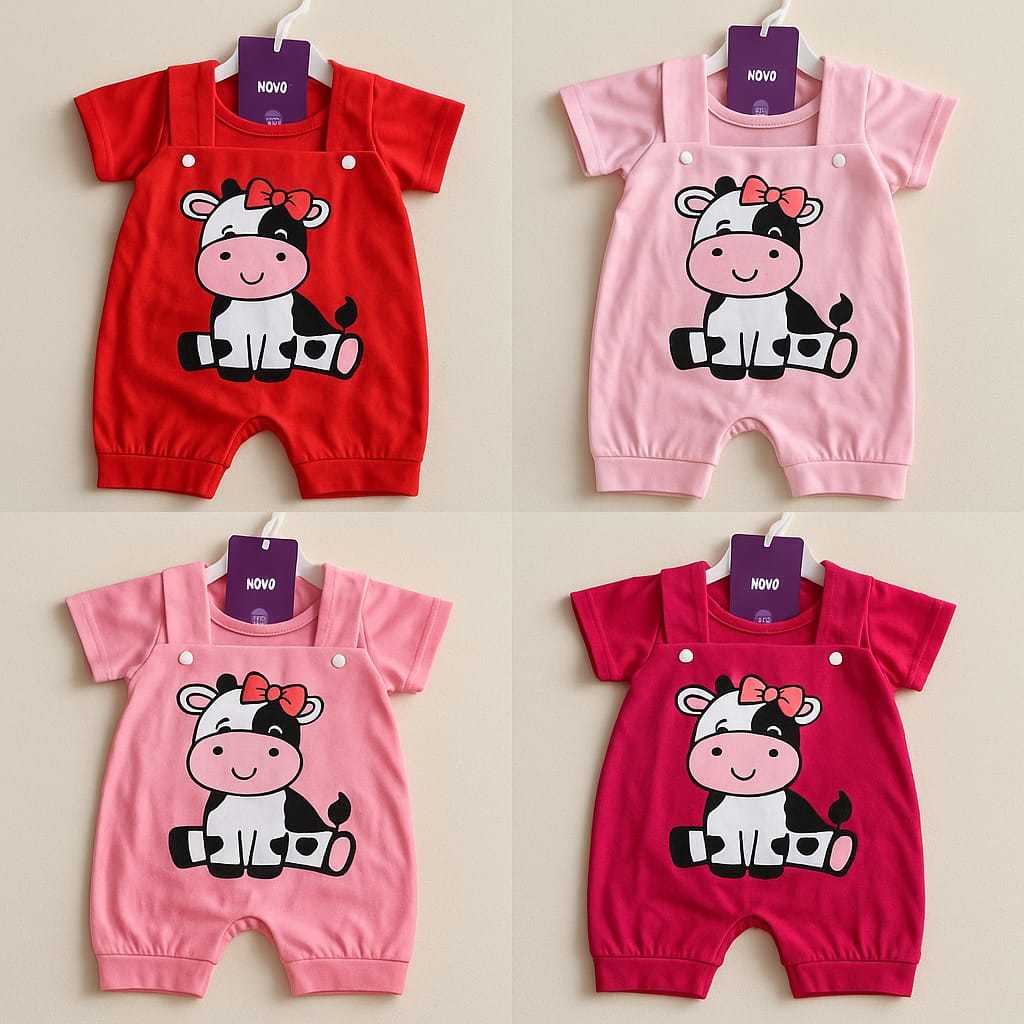 Conjunto Macacão Jardineira + Camiseta Vaquinha de Bebê Menina