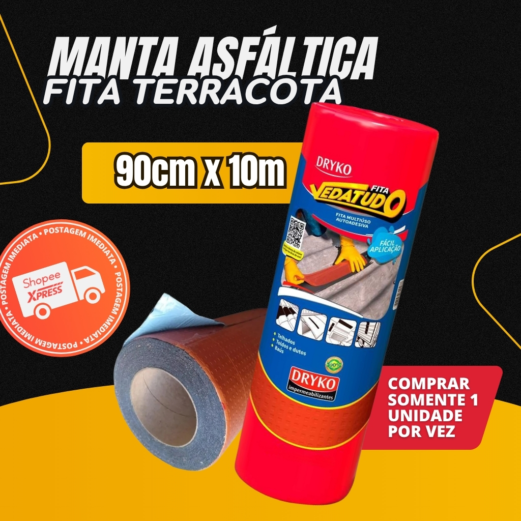 Manta Asfáltica Terracota Telhado Auto Adesiva- 90cm X 10m | Shopee Brasil